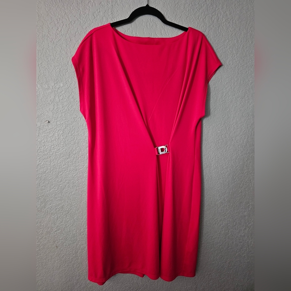 DKNY Womens 12 Pink V Neck Sleeveless Knee Length Dress